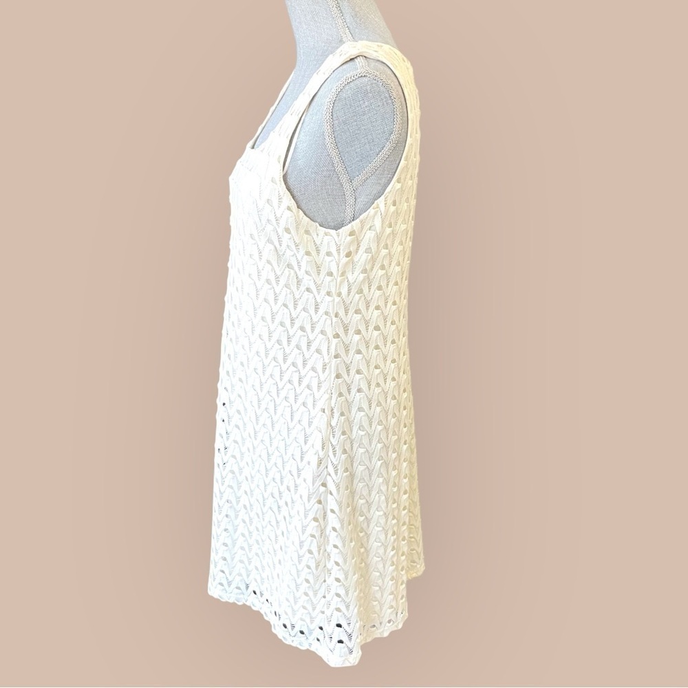 Red Camel Ivory Crochet Shift Dress Large – Sleeveless Lined Knit, Keyhole Back - Picture 3 of 11